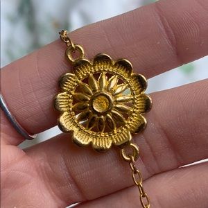 Gold Semi Choker Necklace Flower Pendant